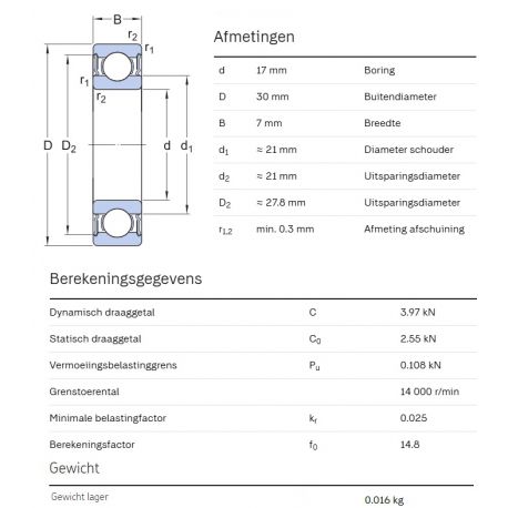 SKF Groefkogellager W61903-2RS1