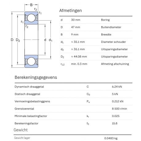 SKF Groefkogellager W61906-2RS1