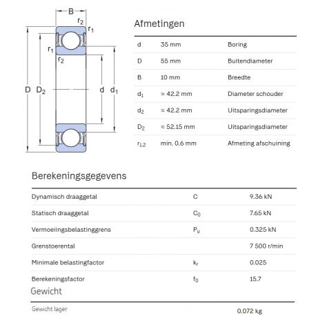 SKF Groefkogellager W61907-2RS1