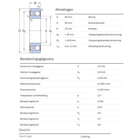 SKF Zelfinstellend kogellager 2208 E-2RS1TN9