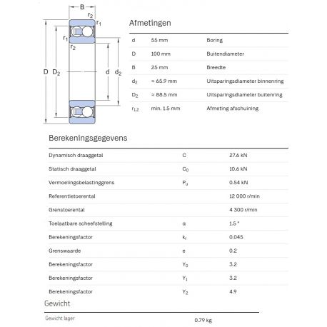 SKF Zelfinstellend kogellager 2211 E-2RS1TN9