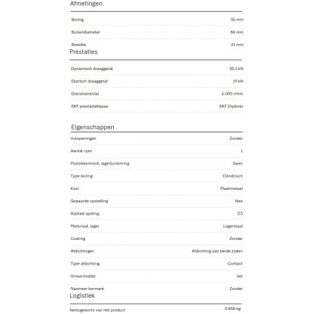 SKF Groefkogellager 6307 2RS1/C3