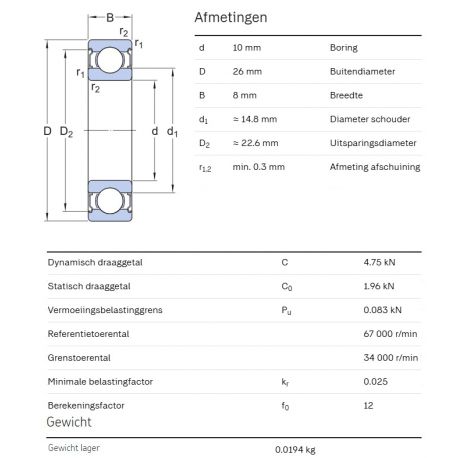 SKF Groefkogellager 6000-2Z