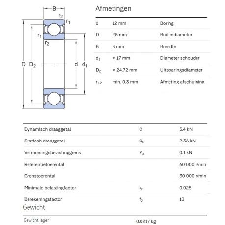 SKF Groefkogellager 6001-2Z