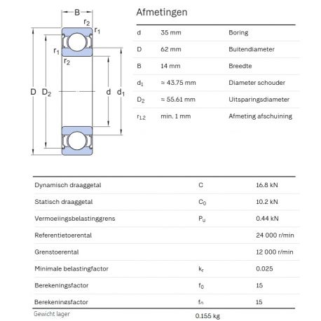 SKF Groefkogellager 6007-2Z