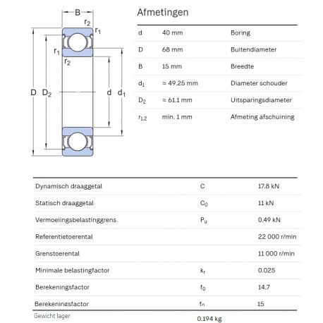 SKF Groefkogellager 6008-2Z