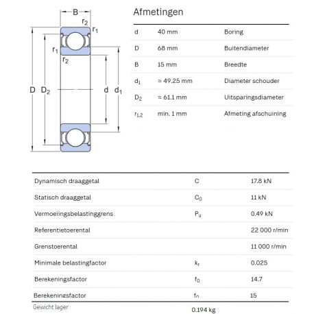 SKF Groefkogellager 6008-2Z