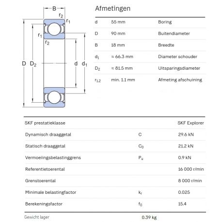 SKF Groefkogellager 6011-2Z