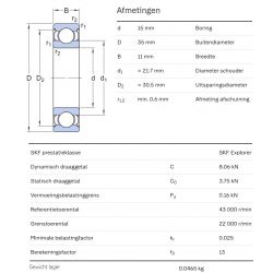 SKF Groefkogellager 6202-2Z