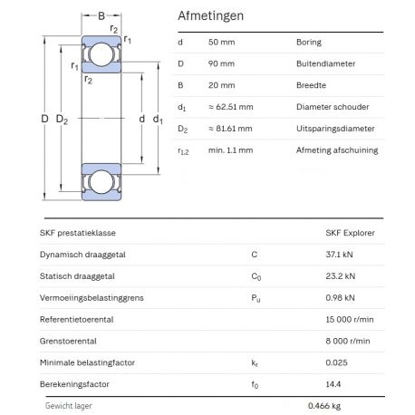 SKF Groefkogellager 6210-2Z