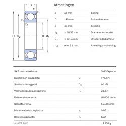 SKF Groefkogellager 6313-2Z