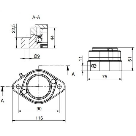 Ø20 - F2 - Flange bearing with stainless steel bearing, closed cover, blue