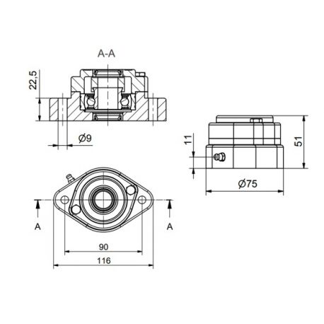 Ø20 - F2 - Flange bearing with stainless steel bearing, open cover, blue