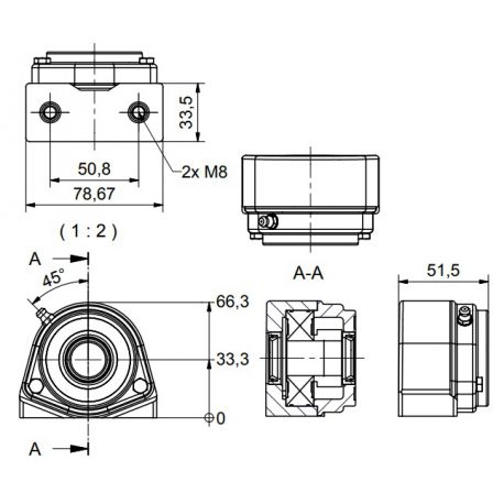 Ø20 - S2 - Pillow block bearing with stainless steel bearing, open cover, blue