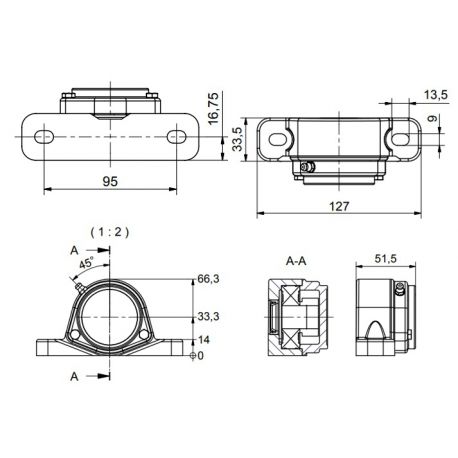 Ø20 - SF2 - Pillow block bearing with stainless steel bearing, closed cover, blue