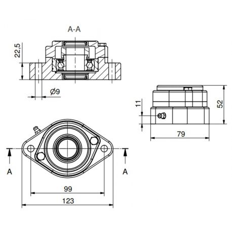 Ø25 - F2 - Flange bearing with stainless steel bearing, open cover, blue