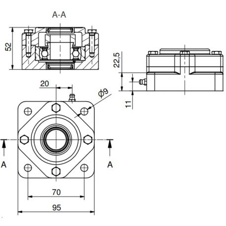 Ø25 - F4 - Flange bearing with stainless steel bearing, open cover, blue