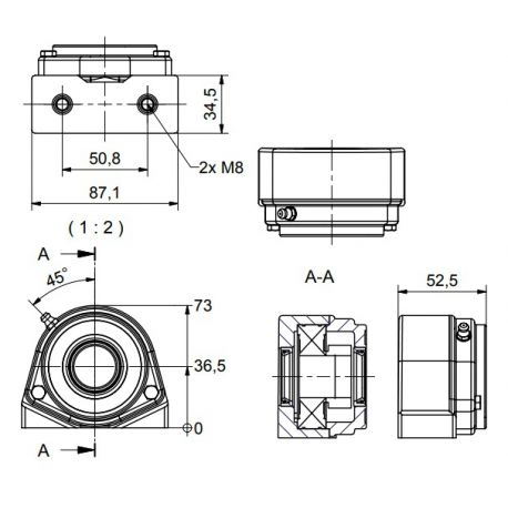 Ø25 - S2 - Pillow block bearing with stainless steel bearing, open cover, blue