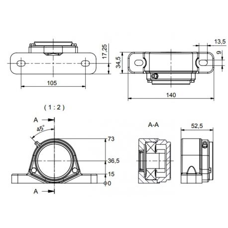 Ø25 - SF2 - Pillow block bearing with stainless steel bearing, closed cover, blue