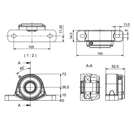 Ø25 - SF2 - Pillow block bearing with stainless steel bearing, open cover, blue