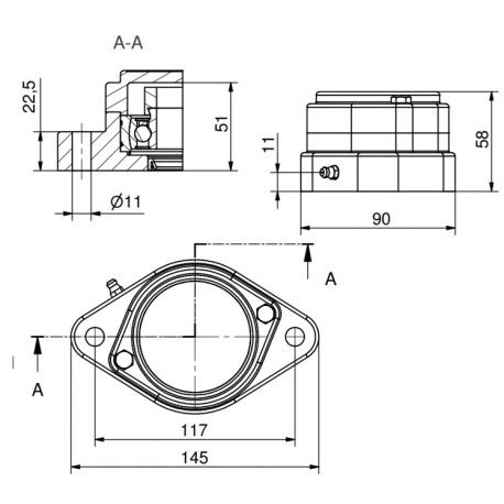 Ø30 - F2 - Flange bearing with stainless steel bearing, closed cover, blue