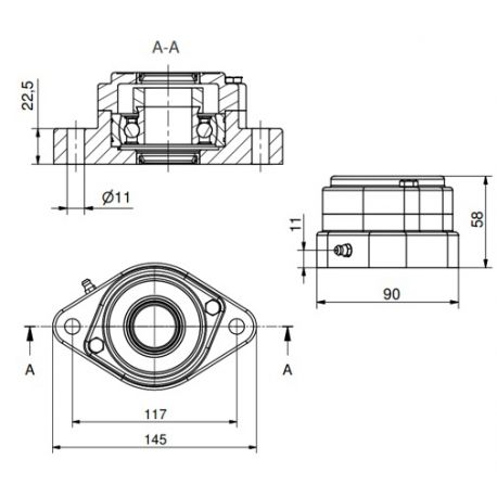 Ø30 - F2 - Flange bearing with stainless steel bearing, open cover, blue