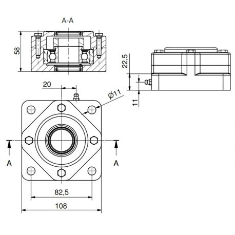 Ø30 - F4 - Flange bearing with stainless steel bearing, open cover, blue