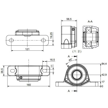 Ø30 - SF2 - Pillow block bearing with stainless steel bearing, open cover, blue