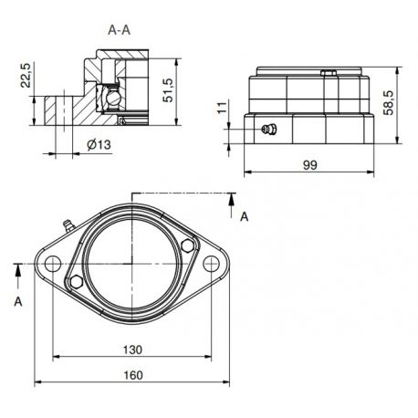 Ø35 - F2 - Flange bearing with stainless steel bearing, closed cover, blue