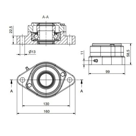 Ø35 - F2 - Flange bearing with stainless steel bearing, open cover, blue