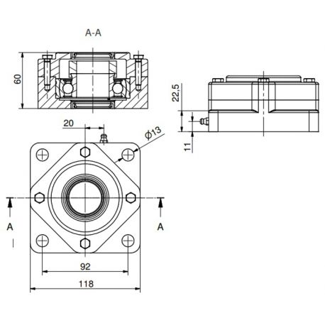 Ø35 - F4 - Flange bearing with stainless steel bearing, open cover, blue