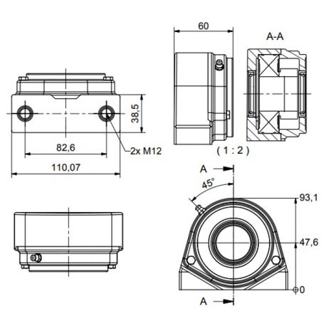 Ø35 - S2 - Pillow block bearing with stainless steel bearing, open cover, blue