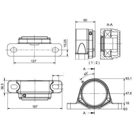 Ø35 - SF2 - Pillow block bearing with stainless steel bearing, closed cover, blue