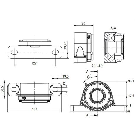 Ø35 - SF2 - Pillow block bearing with stainless steel bearing, open cover, blue