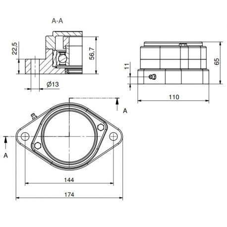 Ø40 - F2 - Flange bearing with stainless steel bearing, closed cover, blue