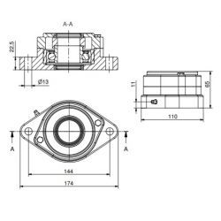 NG flenslagerblok Ø40 - F2 open kap, blauw