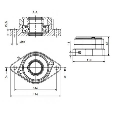 Ø40 - F2 - Flange bearing with stainless steel bearing, open cover, blue