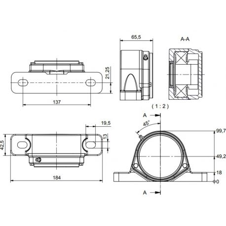 Ø40 - SF2 - Pillow block bearing with stainless steel bearing, closed cover, blue