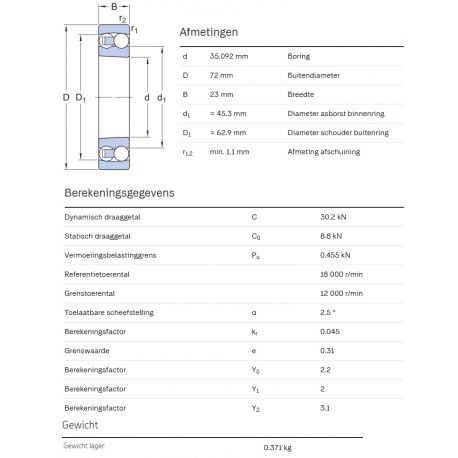 SKF Zelfinstellend kogellager 2207 EKTN9