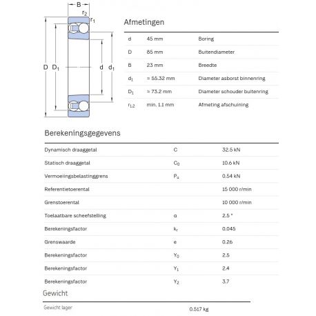 SKF Zelfinstellend kogellager 2209 EKTN9