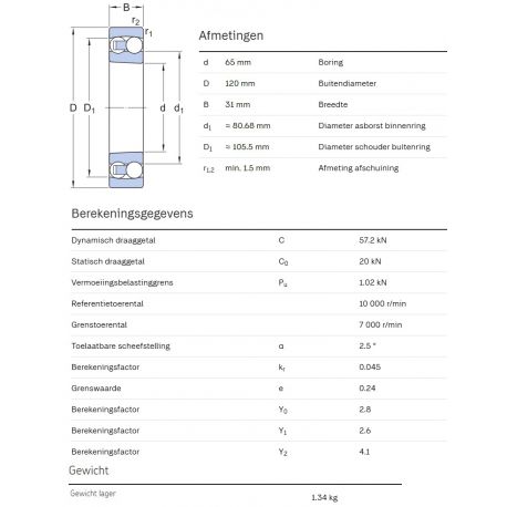 SKF Zelfinstellend kogellager 2213 EKTN9