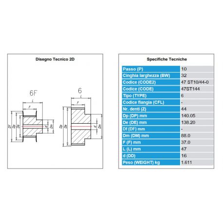 Tandriemschijf Aluminium AT10-47 Z44