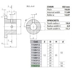 Kettingwiel 12B-1 12T-H 35H7+++ (spiebaan+2xtap)