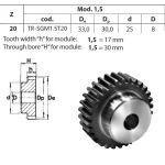 Tandwiel Moduul 1.5 20T-H met naaf