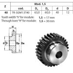 Tandwiel Moduul 1.5 40T-H met naaf
