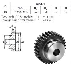 Tandwiel Moduul 1 60T-H met naaf