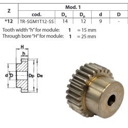 Tandwiel RVS Moduul 1 12T met naaf