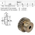 Tandwiel RVS Moduul 2 15T met naaf