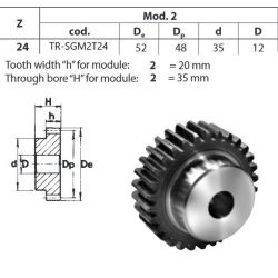 Tandwiel Moduul 2 24T-H met naaf