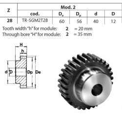 Tandwiel Moduul 2 28T-H met naaf